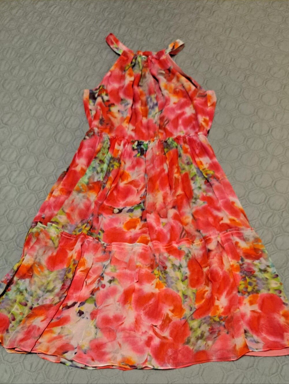 Sundance Floral Halter Maxi Dress in Coral Pink 100% Silk Sz M